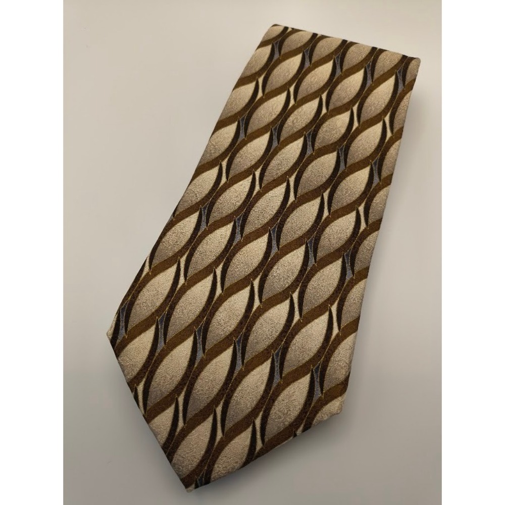 Carlos Pioti Necktie Tie Pure Silk Brown Beige Geometric Menswear Fashion